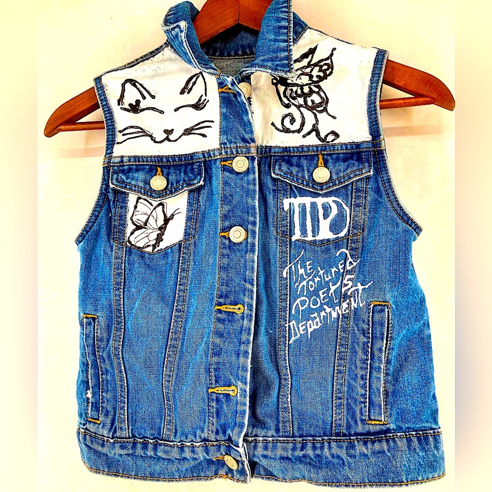 Taylor Swift themed hand painted jean vest TG 14…old navy